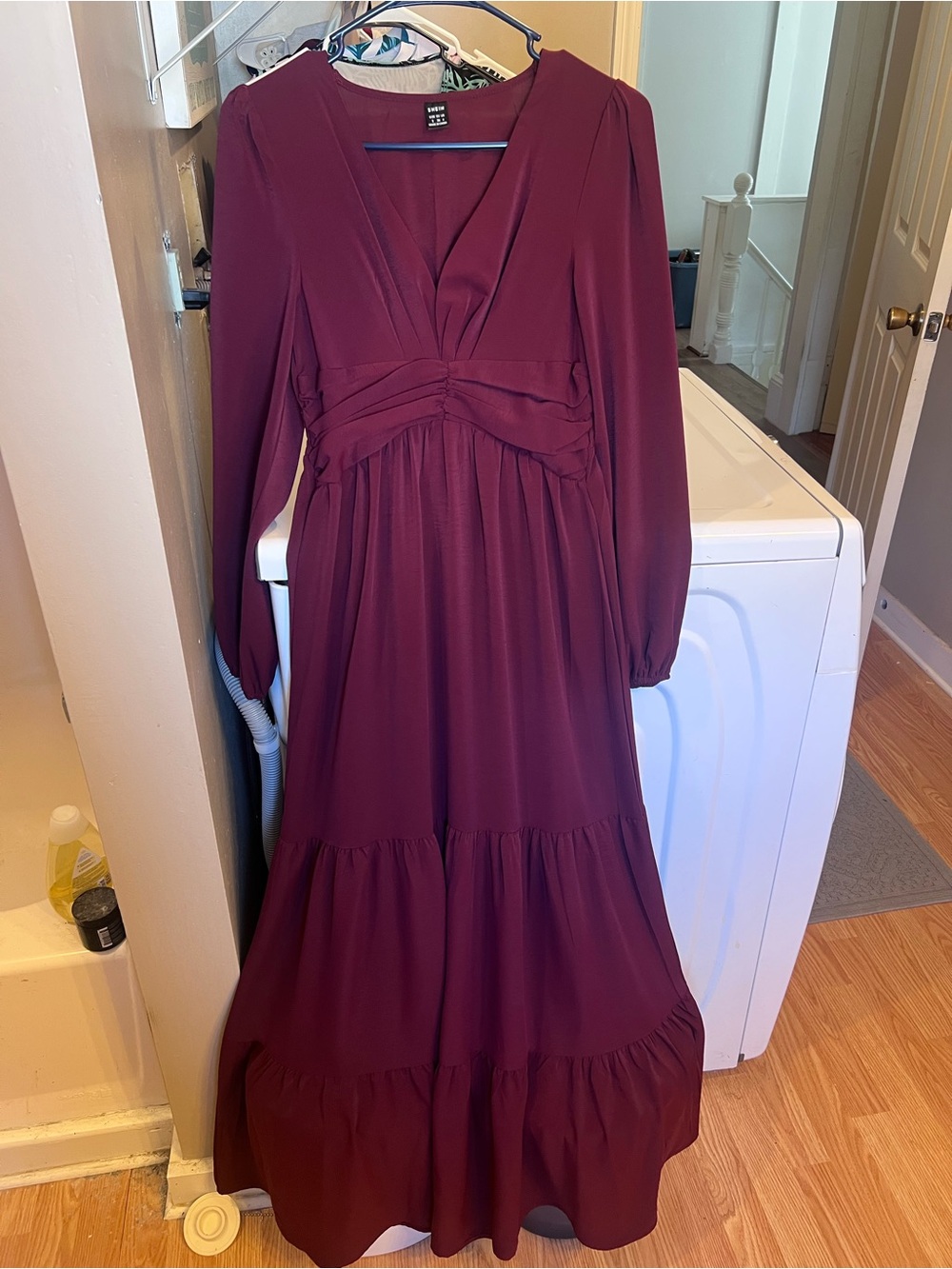 SHEIN Long Sleeve V-Neck Wine Burgundy Maxi Dress